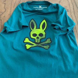 Psycho Bunny Kids Size Large 14/16 T shirt Green with Yellow Bunny
